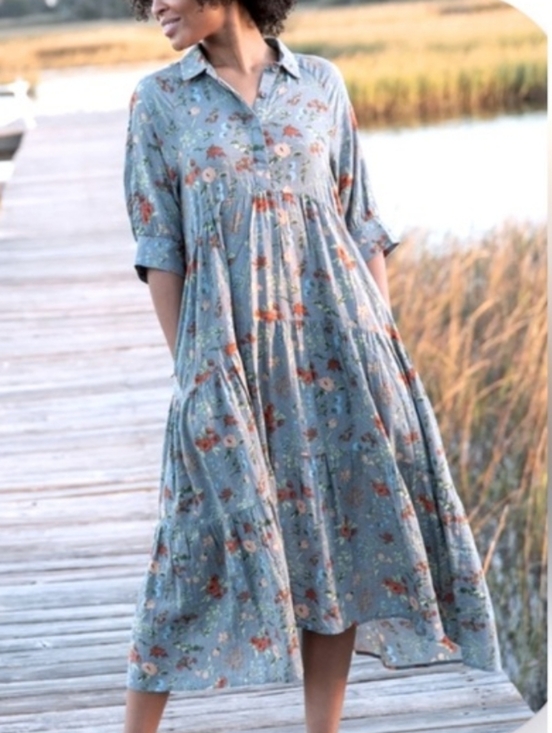 NATURAL LIFE Dresses & Skirts - Natural Life Floral Dress.Gray Orange Tiered.